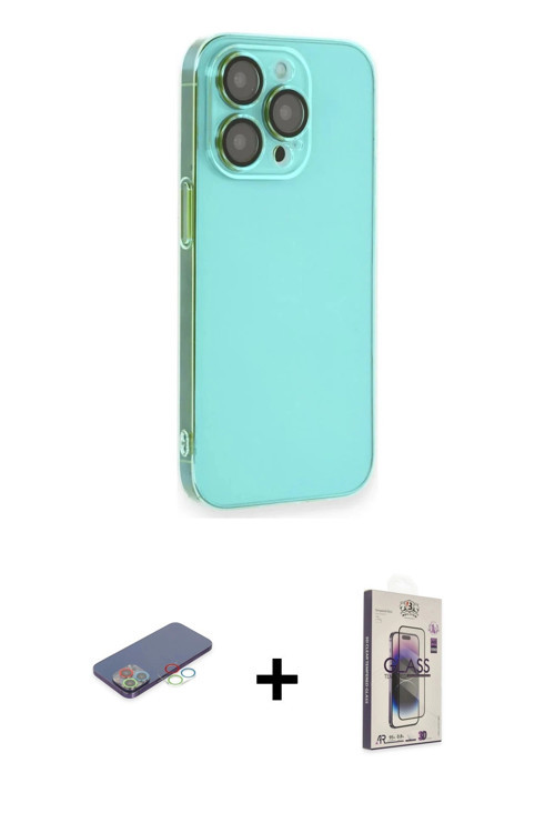 ieg™ iPhone 13 Pro Max Kılıf Siluet Minimal Özel Seri - Siyah Bilvis 3D Cam Ekran Koruyucu + Mavi Re