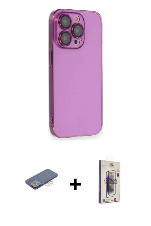 ieg™ iPhone 13 Pro Max Kılıf Siluet Minimal Özel Seri - Siyah Bilvis 3D Cam Ekran Koruyucu + Mavi Re