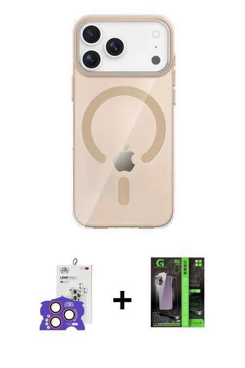 ieg™ iPhone 17 Pro Max Kılıf Pusula Form Özel Seri - Siyah 360 Mat Full Body Arka Koruyucu + Turuncu