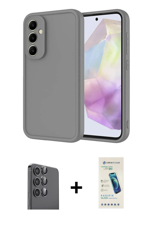 Galaxy A16 5G Kılıf Yankı Yansıma Özel Seri - Şeffaf Pasifik Cam Ekran Koruyucu + Siyah Raze Me