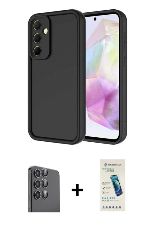 Galaxy A16 5G Kılıf Yankı Yansıma Özel Seri - Şeffaf Pasifik Cam Ekran Koruyucu + Siyah Raze Me