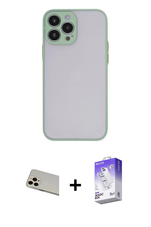 iPhone 13 Pro Max Kılıf Ahenk Çizgi Serisi - Siyah Bilvis 5in1 3D Magic Cam Ekran Koruyucu + Ro