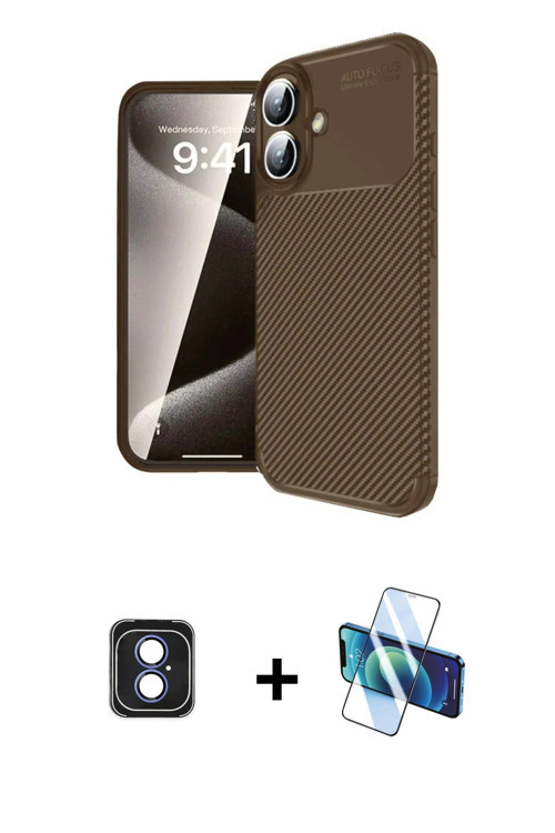 ieg™ iPhone 16 Kılıf Eksen Form Prime - Siyah 3D Antistatik Seramik Nano Ekran Koruyucu + Mavi PVD M