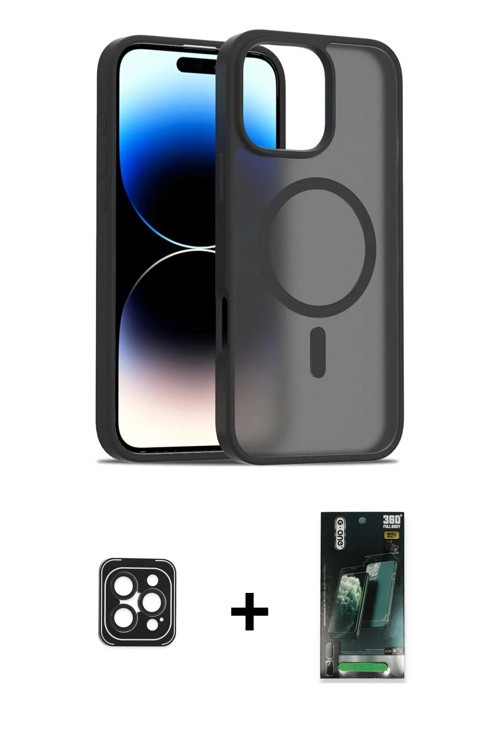 iPhone 16 Pro Max Kılıf Siluet Minimal Prime - Siyah 360 Mat Full Body Arka Koruyucu + Siyah PV