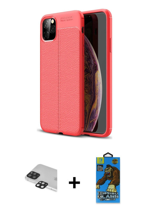 ieg™ iPhone 11 Pro Max Kılıf Doruk Klasik Özel Seri - Siyah 18D Cam Ekran Koruyucu + Siyah Pers Alüm