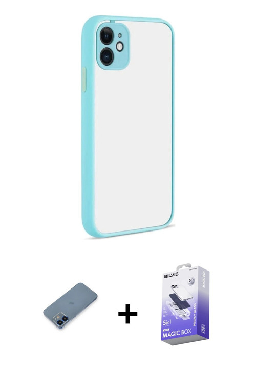 iPhone 12 Kılıf Ahenk Çizgi Serisi - Siyah Bilvis 5in1 5D Magic Hayalet Cam Ekran Koruyucu + Ma