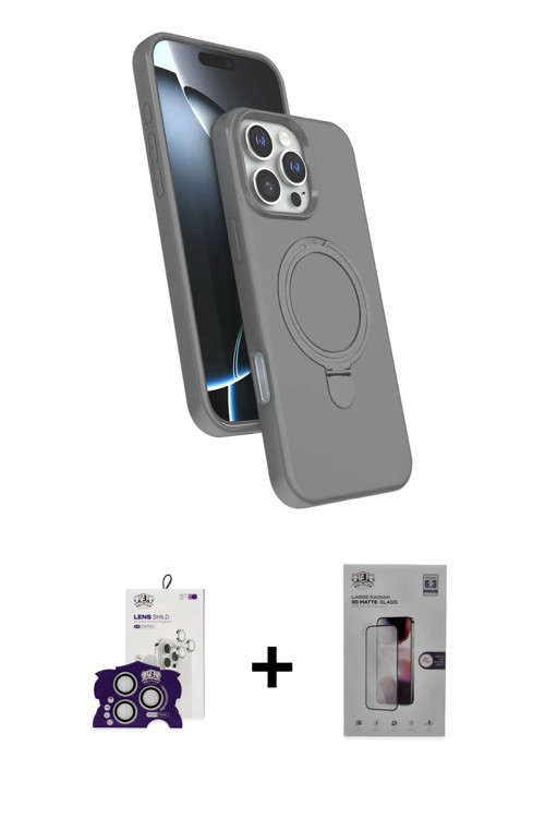 ieg™ iPhone 16 Pro Max Kılıf İz Işık Koleksiyonu - Siyah Bilvis 3D Mat Cam Ekran Koruyucu + Gümüş Bi