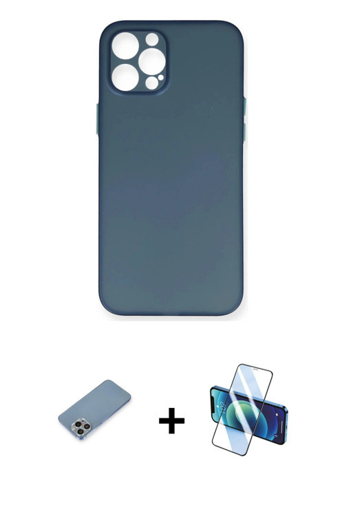 iPhone 12 Pro Max Kılıf Yadigar Yansıma Serisi - Siyah 3D Antistatik Cam Ekran Koruyucu + Gökku