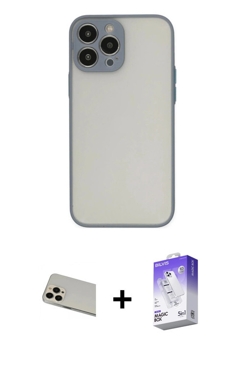 iPhone 13 Pro Max Kılıf Ahenk Çizgi Serisi - Siyah Bilvis 5in1 3D Magic Cam Ekran Koruyucu + Ro