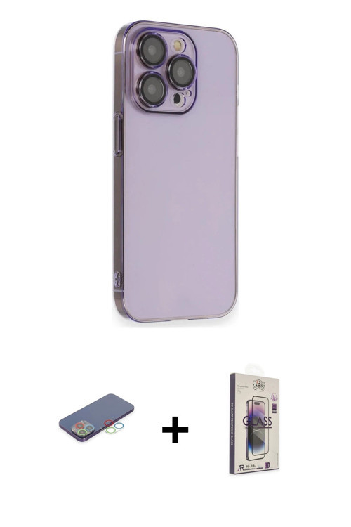 ieg™ iPhone 13 Pro Max Kılıf Siluet Minimal Özel Seri - Siyah Bilvis 3D Cam Ekran Koruyucu + Mavi Re