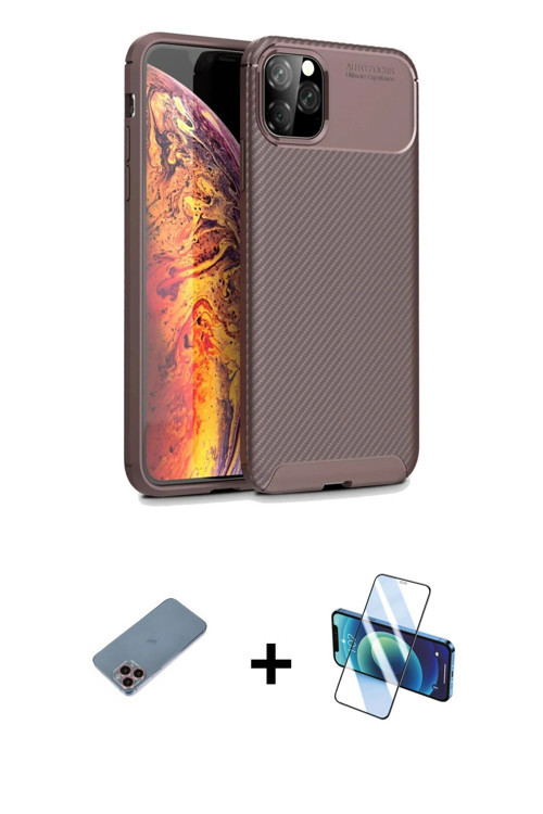 ieg™ iPhone 11 Pro Kılıf Eksen Form Prime - Siyah 3D Antistatik Seramik Nano Ekran Koruyucu + Pembe