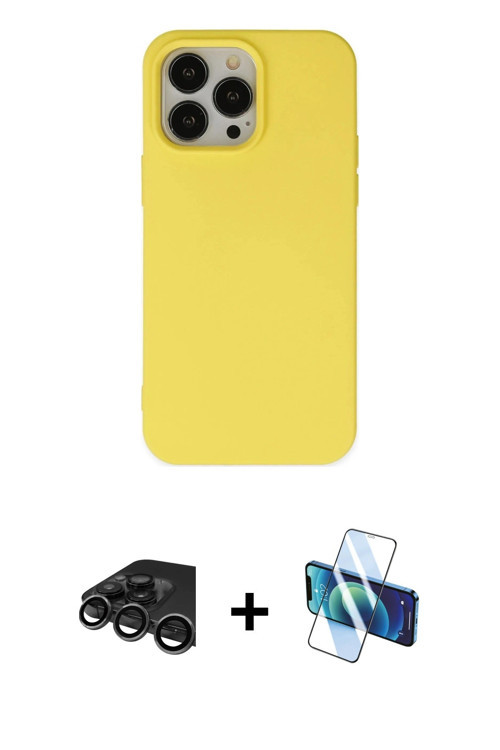 iPhone 15 Pro Kılıf Ahenk Serisi - Siyah 3D Antistatik Cam Ekran Koruyucu + Titanyum Gri Raze M
