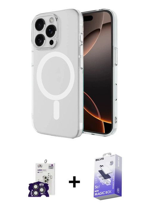 iPhone 16 Pro Max Kılıf Ahenk Yansıma Prime - Siyah Bilvis 5in1 5D Magic Hayalet Cam Ekran Koru