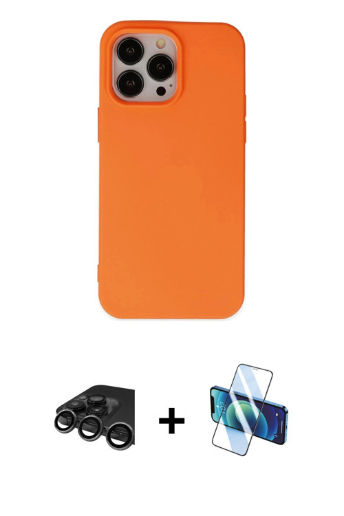 iPhone 15 Pro Kılıf Ahenk Serisi - Siyah 3D Antistatik Cam Ekran Koruyucu + Titanyum Gri Raze M