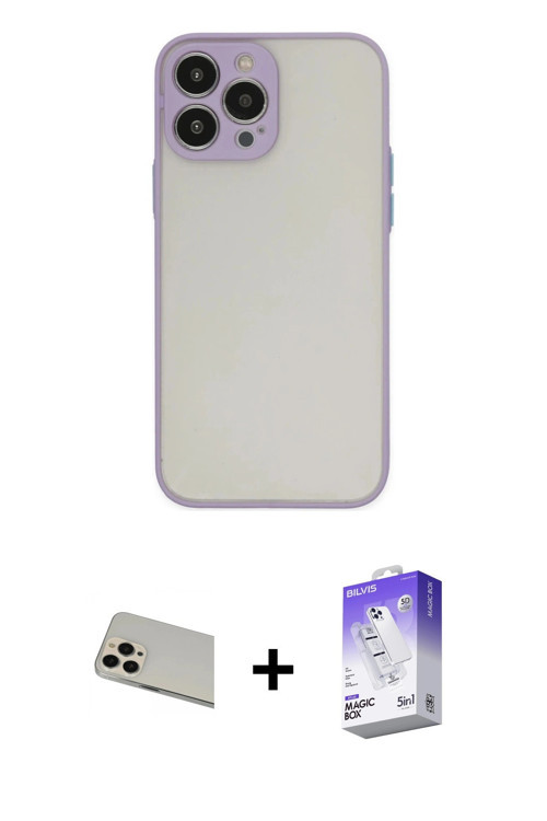 iPhone 13 Pro Max Kılıf Ahenk Çizgi Serisi - Siyah Bilvis 5in1 3D Magic Cam Ekran Koruyucu + Ro