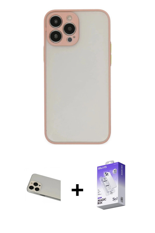 iPhone 13 Pro Max Kılıf Ahenk Çizgi Serisi - Siyah Bilvis 5in1 3D Magic Cam Ekran Koruyucu + Ro