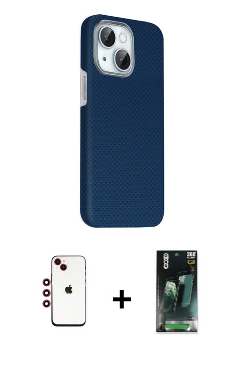 iPhone 14 Kılıf Kozmos Klasik Prime - Şeffaf 360 Full Body Arka Koruyucu + Kırmızı Shine Kamera
