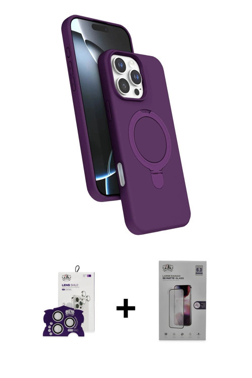 ieg™ iPhone 16 Pro Max Kılıf İz Işık Koleksiyonu - Siyah Bilvis 3D Mat Cam Ekran Koruyucu + Gümüş Bi