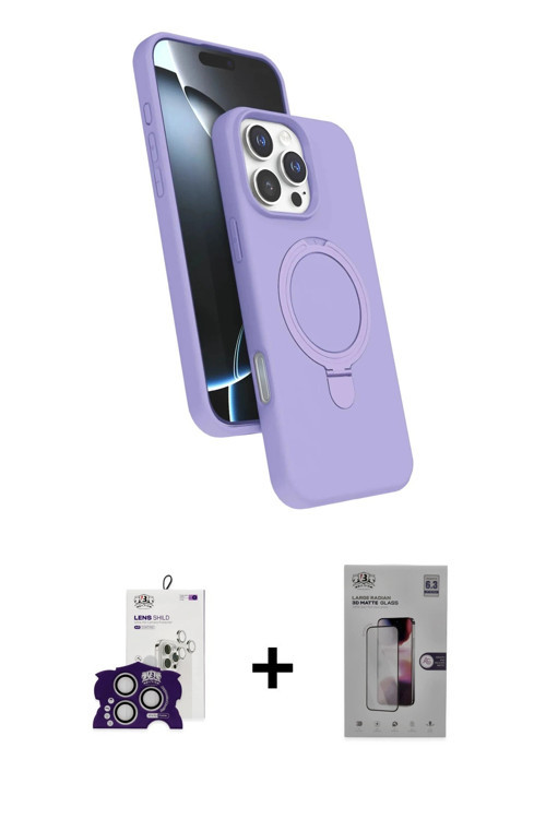 ieg™ iPhone 16 Pro Max Kılıf İz Işık Koleksiyonu - Siyah Bilvis 3D Mat Cam Ekran Koruyucu + Gümüş Bi