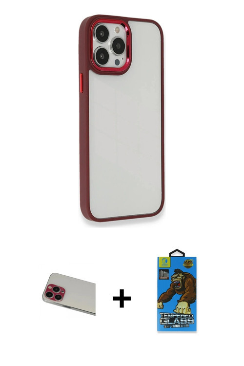 ieg™ iPhone 13 Pro Max Kılıf Eksen Doku Prime - Siyah 18D Cam Ekran Koruyucu + Kırmızı Rainbow Kamer