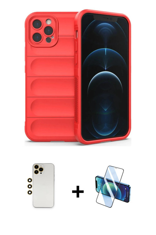ieg™ iPhone 12 Pro Max Kılıf Atlas Koleksiyonu - Siyah 3D Antistatik Cam Ekran Koruyucu + Gold Shine