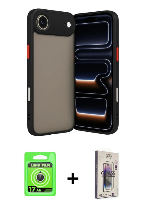 iPhone 17 Air Kılıf Ahenk Çizgi Serisi - Siyah Bilvis 3D Cam Ekran Koruyucu + Gümüş Raze Metal