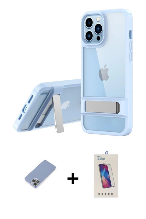 iPhone 13 Pro Max Kılıf Yadigar Yansıma - Siyah Joko 5D Cam + Koyu Yeşil Metal Kamera Lens Koru