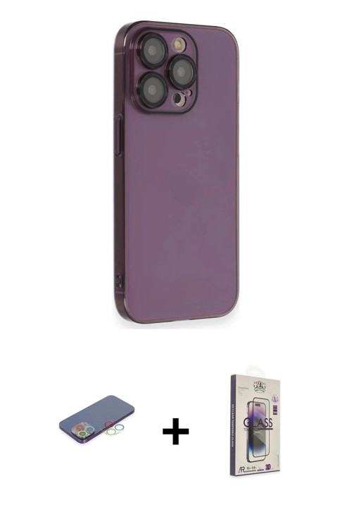 ieg™ iPhone 13 Pro Max Kılıf Siluet Minimal Özel Seri - Siyah Bilvis 3D Cam Ekran Koruyucu + Mavi Re