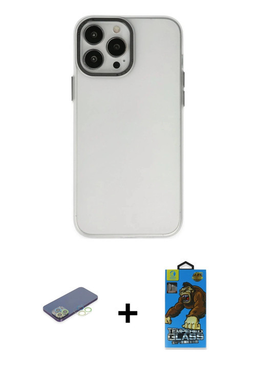 ieg™ iPhone 13 Pro Max Kılıf Ahenk Çizgi Prime - Siyah 18D Cam Ekran Koruyucu + Yeşil Renkli Kamera