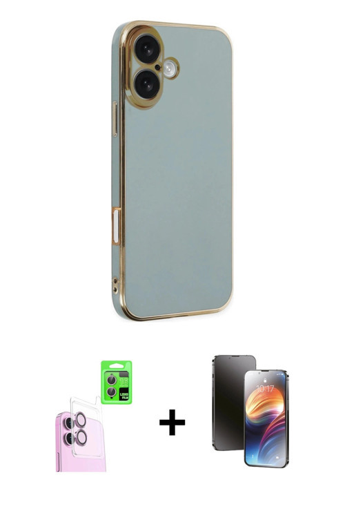 ieg™ iPhone 16 Kılıf Yankı Serisi - Siyah 3D Antistatik Mat Seramik Nano Ekran Koruyucu + Pembe Raze