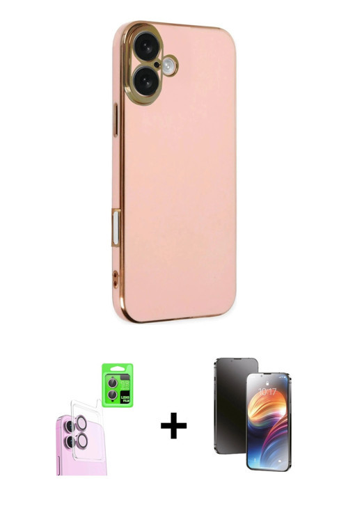 ieg™ iPhone 16 Kılıf Yankı Serisi - Siyah 3D Antistatik Mat Seramik Nano Ekran Koruyucu + Pembe Raze