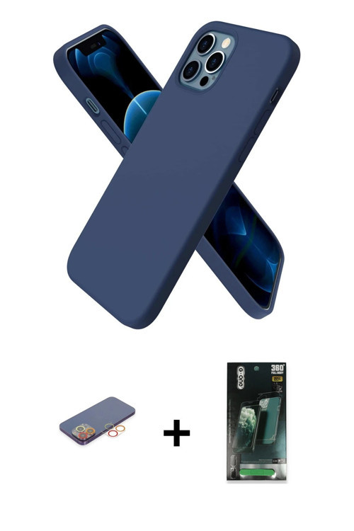 iPhone 12 Pro Max Kılıf Kozmos Yansıma Özel Seri - Siyah 360 Mat Full Body Arka Koruyucu + Turu