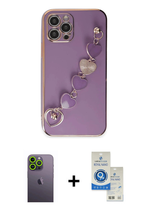 iPhone 12 Pro Max Kılıf Nova Işık Prime - Şeffaf Royal Nano Ekran Koruyucu + Yeşil Neon Fosforl