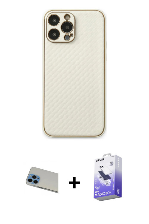ieg™ iPhone 13 Pro Max Kılıf Ahenk Işık - Siyah Bilvis 5in1 5D Magic Hayalet Cam Ekran Koruyucu + Ma