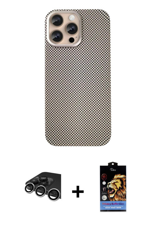 ieg™ iPhone 14 Pro Max Kılıf Eksen Prime - Siyah Buffer Hayalet Cam Ekran Koruyucu + Gümüş Raze Meta