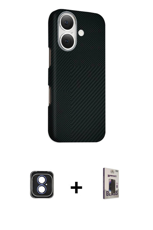 ieg™ iPhone 16 Kılıf Kozmos Klasik Prime - Siyah Bilvis Hayalet Cam Ekran Koruyucu + Mavi PVD Metal