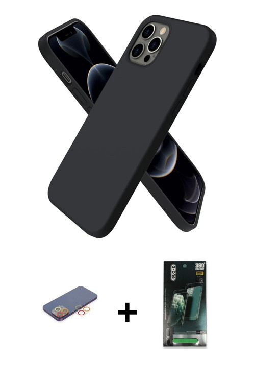 iPhone 12 Pro Max Kılıf Kozmos Yansıma Özel Seri - Siyah 360 Mat Full Body Arka Koruyucu + Turu