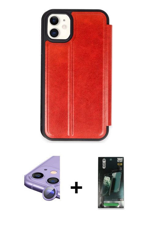 iPhone 11 Kılıf Zirve Yansıma Serisi - Şeffaf 360 Full Body Arka Koruyucu + Mor Raze Metal Kame