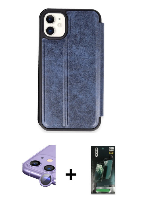 iPhone 11 Kılıf Zirve Yansıma Serisi - Şeffaf 360 Full Body Arka Koruyucu + Mor Raze Metal Kame