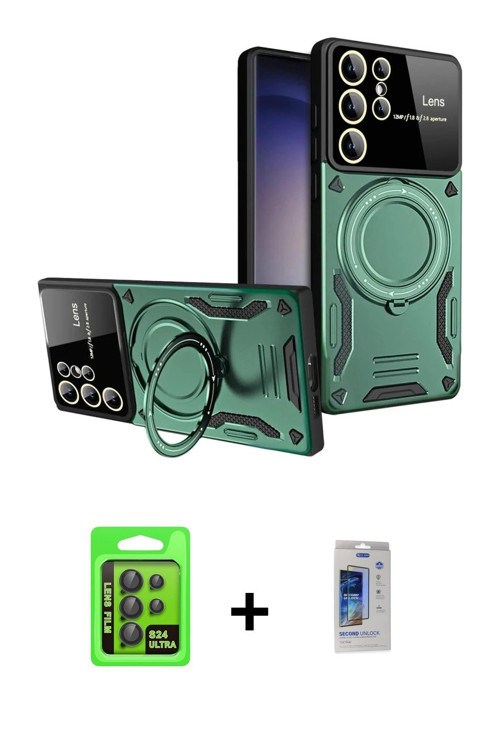 ieg™ Galaxy S24 Ultra Kılıf Kıvılcım Modern Serisi - Siyah Durable Full Glue Curved Cam + Siyah Raze