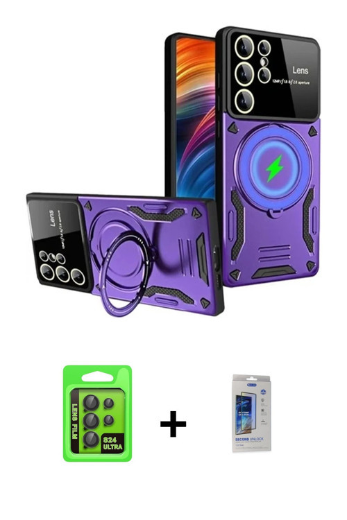 ieg™ Galaxy S24 Ultra Kılıf Kıvılcım Modern Serisi - Siyah Durable Full Glue Curved Cam + Siyah Raze
