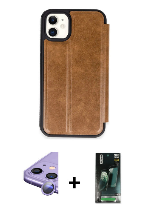 iPhone 11 Kılıf Zirve Yansıma Serisi - Şeffaf 360 Full Body Arka Koruyucu + Mor Raze Metal Kame