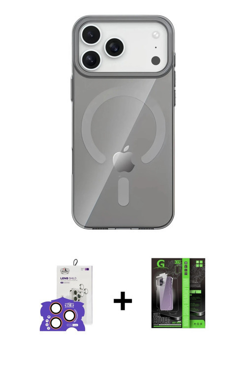 ieg™ iPhone 17 Pro Max Kılıf Pusula Form Özel Seri - Siyah 360 Mat Full Body Arka Koruyucu + Turuncu