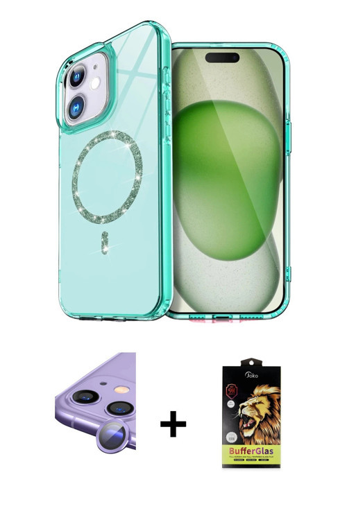 ieg™ iPhone 11 Kılıf Kıvılcım Form Prime - Siyah Buffer Cam Ekran Koruyucu + Mor Raze Metal Kamera L