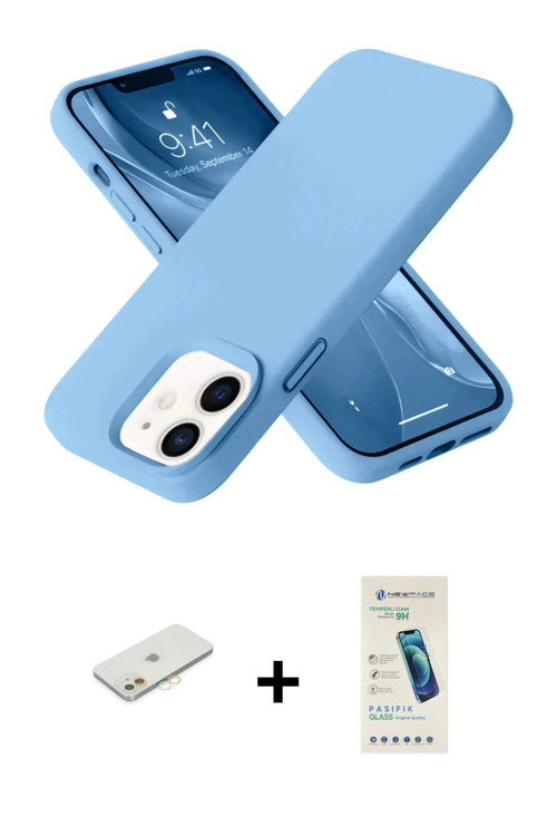 ieg™ iPhone 12 Kılıf Ahenk Serisi - Şeffaf Pasifik Cam Ekran Koruyucu + Turuncu Renkli Kamera Lens K