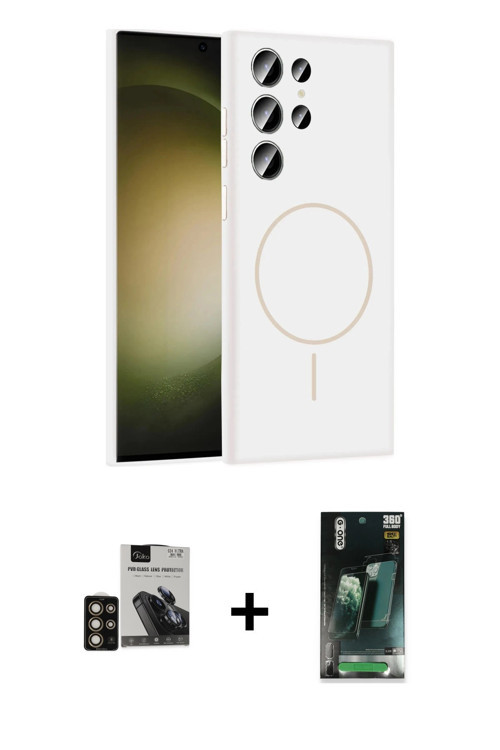 ieg™ Galaxy S24 Ultra Kılıf Yankı Form Serisi - Şeffaf 360 Full Body Arka Koruyucu + Gold PVD Metal