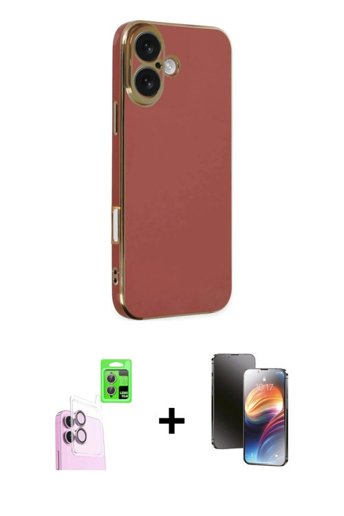 ieg™ iPhone 16 Kılıf Yankı Serisi - Siyah 3D Antistatik Mat Seramik Nano Ekran Koruyucu + Pembe Raze