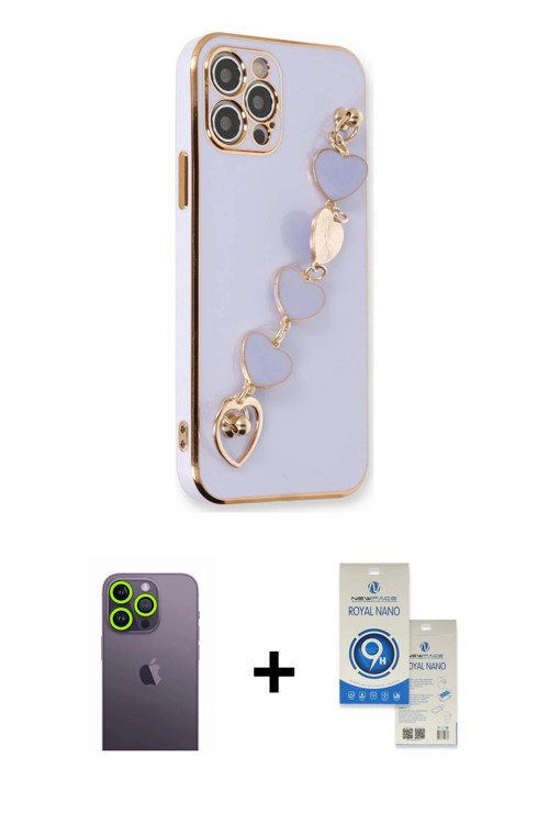 iPhone 12 Pro Max Kılıf Nova Işık Prime - Şeffaf Royal Nano Ekran Koruyucu + Yeşil Neon Fosforl