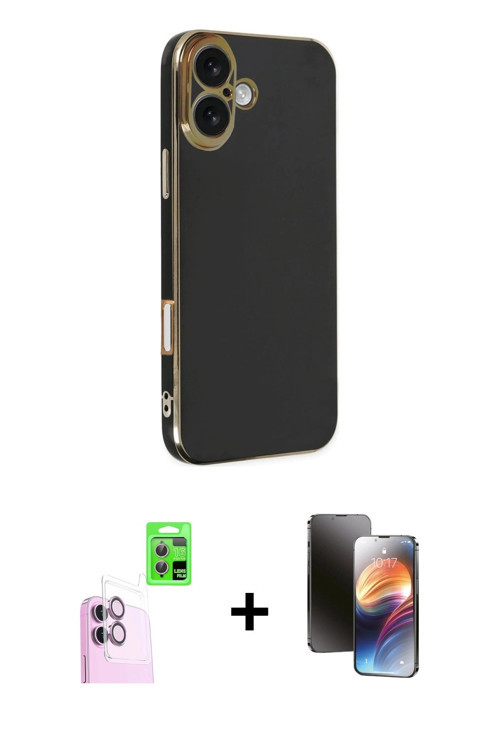 ieg™ iPhone 16 Kılıf Yankı Serisi - Siyah 3D Antistatik Mat Seramik Nano Ekran Koruyucu + Pembe Raze