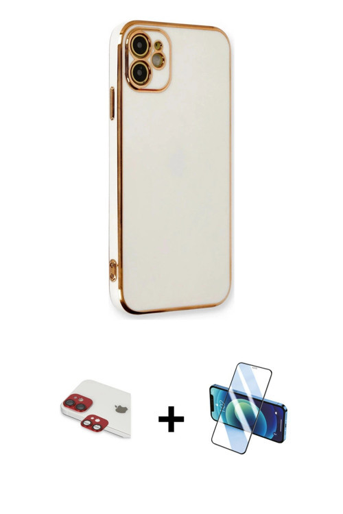 iPhone 11 Kılıf Yankı Serisi - Siyah 3D Antistatik Cam Ekran Koruyucu + Kırmızı Pers Alüminyum